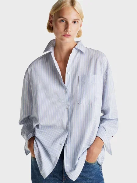 Смугаста сорочка Tommy Hilfiger з попліну блакитна