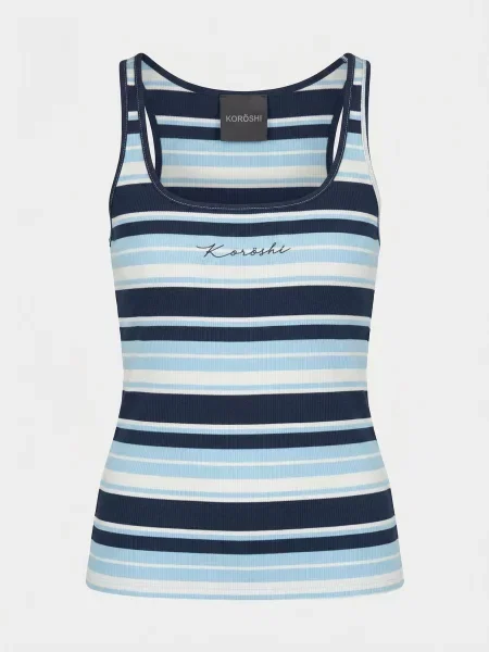 KOROSHI Top bleumarin / albastru deschis alb