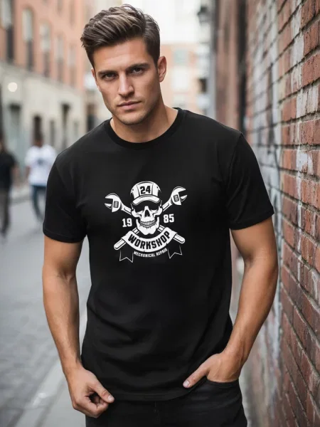 T-shirt z nadrukiem WORKSHOP Dstreet czarny