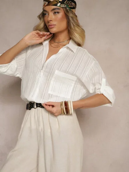 Koszula w z Bawełny z Jedną Kieszonką Liasene biała