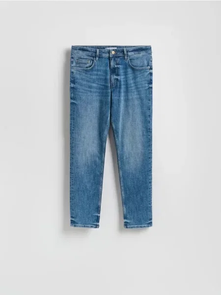 Reserved Blugi slim cu efect prespălat albastru