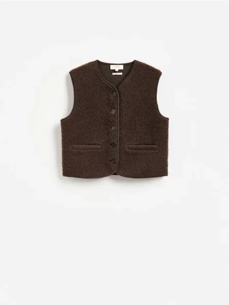 Reserved Vestă din amestec de lână maro-închis maro