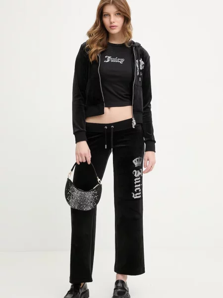 Juicy Couture Spodnji del trenirke Gothic Crown Straight Leg črna
