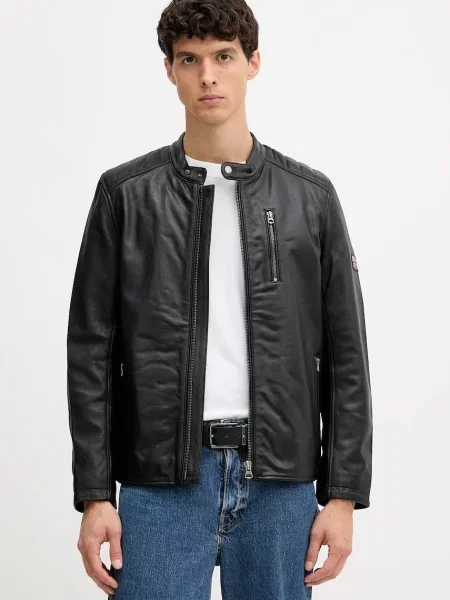 Kožená bunda Pepe Jeans přechodná černá