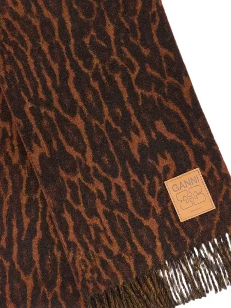 Fular Ganni de lână cu imagine cu model leopard maro