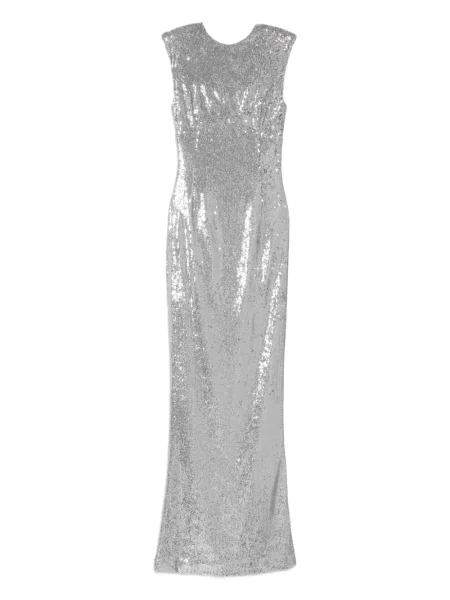Rochie maxi Silk Love & Lace cu paiete de mătase de costum argintiu