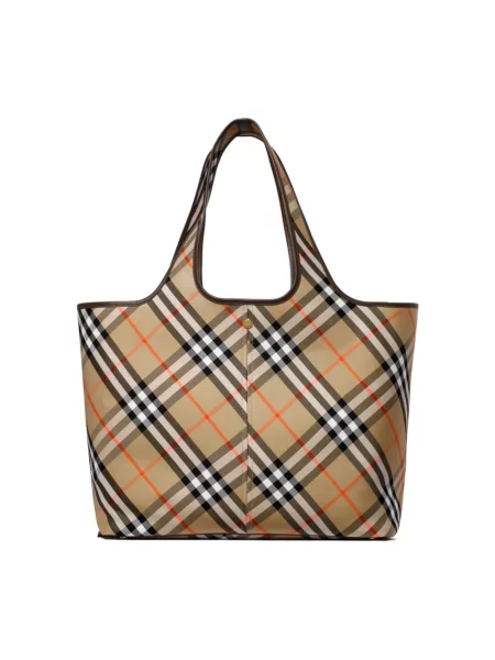 Wielobarwność shopperka Burberry płócienna w kratkę beżowa