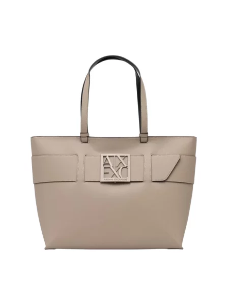 Armani Exchange torebka shopper z imitacji skóry beżowa