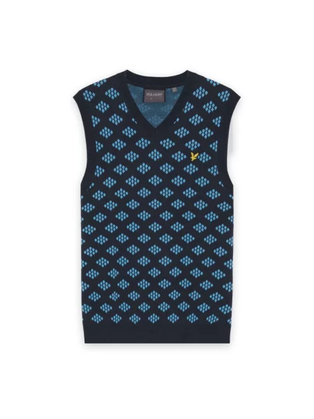 Kamizelka Lyle & Scott z dekoltem w serek z wzorem argyle niebieska