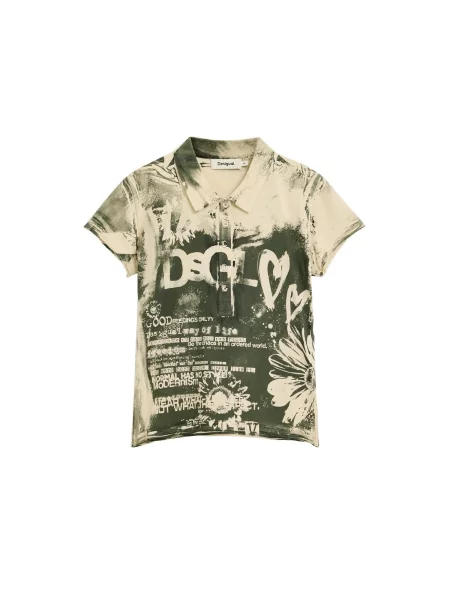 Desigual Tricou taupe / verde închis gri
