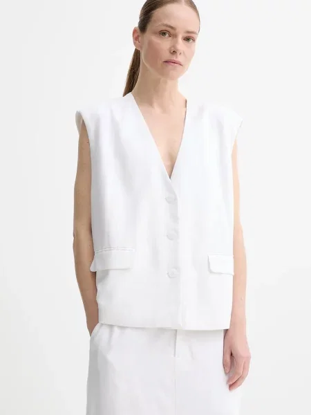Gestuz kamizelka z domieszką lnu jednorzędowa biały
