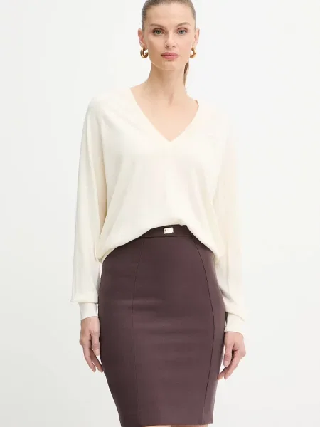 Elisabetta Franchi pulover din amestec de lână light bej