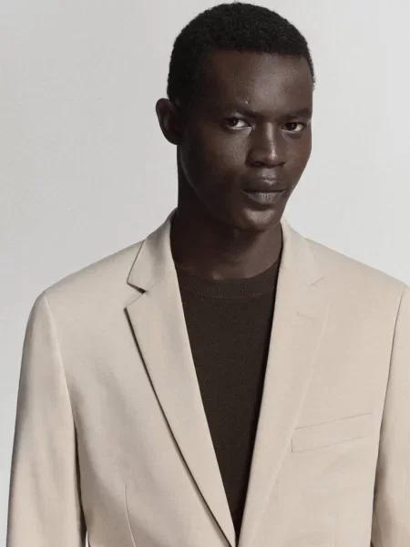 Marynarka garniturowa París super slim fit Mężczyzna 46 MANGO MAN beżowy