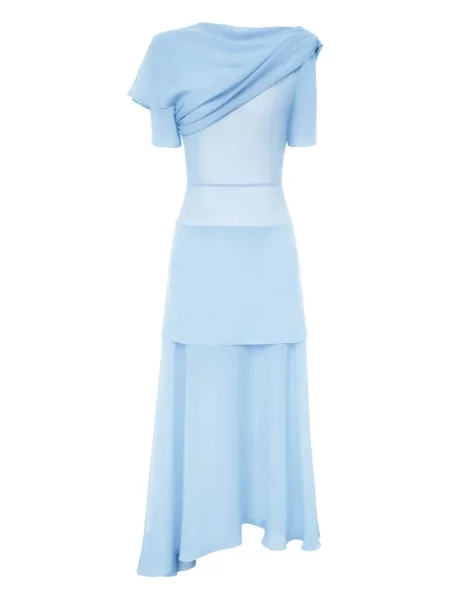 Rochie midi Post Meridiem cu volane până la genunchi de costum albastru