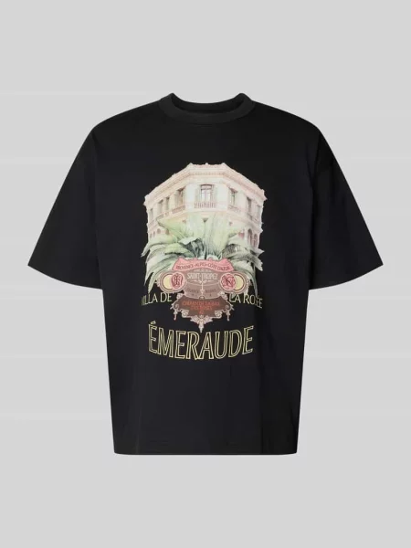 T-shirt z nadrukiem z motywem model MENTON' Jack & Jones czarna