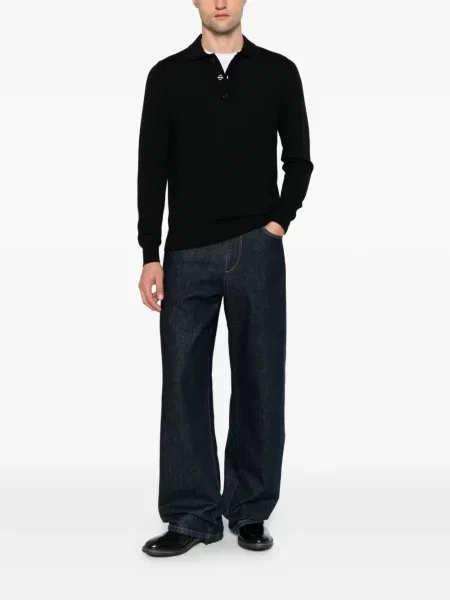 Lung tricou polo éphémère negru