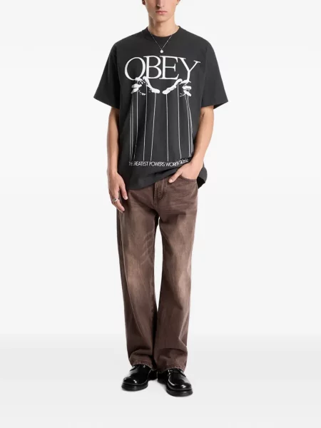 Jeansy straight leg Obey brązowe