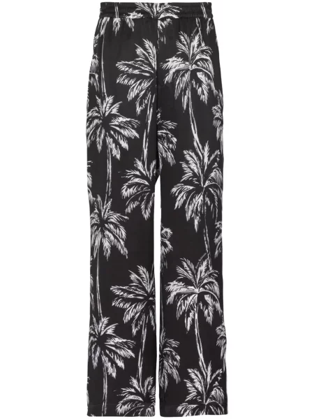 Saténové kalhoty Balmain s potiskem černé