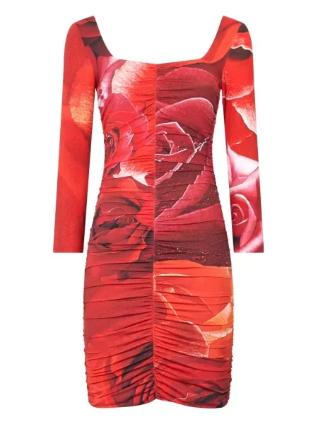 Sukienka mini Roberto Cavalli w kwiatki z nadrukiem garniturowa czerwona