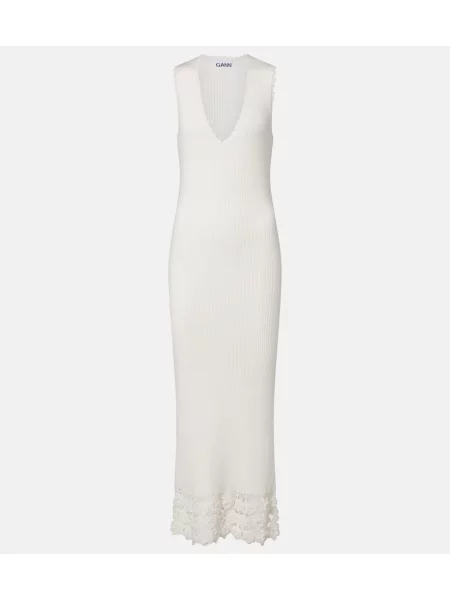 Rochie midi Ganni de costum cu nervuri alb