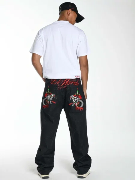 Ed Hardy Džinsai šviesiai žalia / raudona / juodo džinso balta