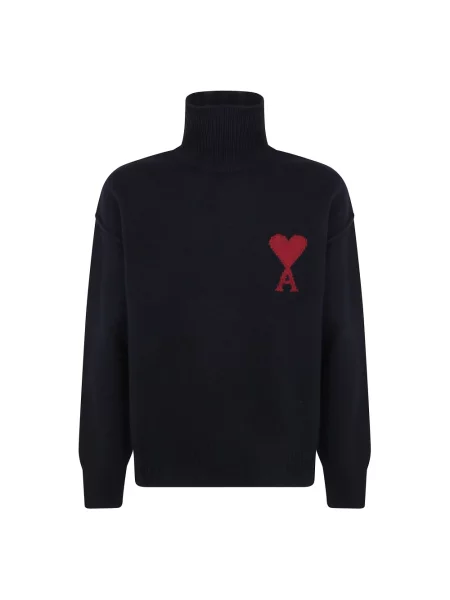 Lniany sweter z golfem Ami Paris czarny