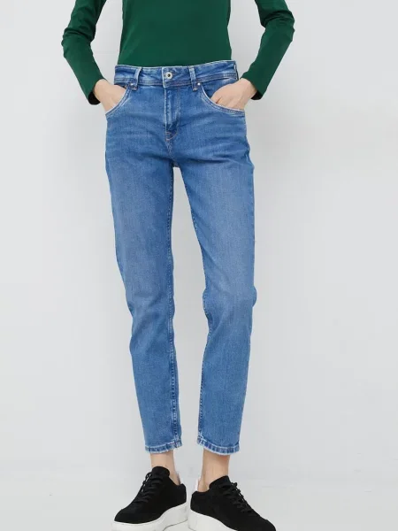 Дънки Pepe Jeans Violet с висока талия синьо