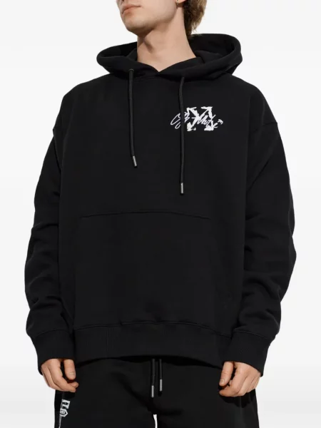 Hanorac cu glugă Off-white cu imagine cu cordon alb