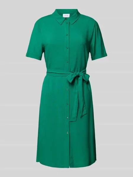 Sukienka T-shirtowa o długości do kolan z wykładanym kołnierzem model ‘paya’ Vila zielona
