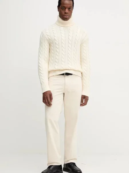 Bally sweter wełniany ciepły z golferm beżowy