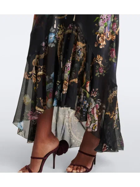 Rochie Camilla din satin cu model floral negru