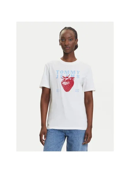 Tommy Jeans Póló Strawberry Relaxed Fit fehér
