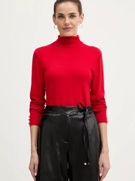 Morgan sweter lekki z golfem MFLORIA czerwony