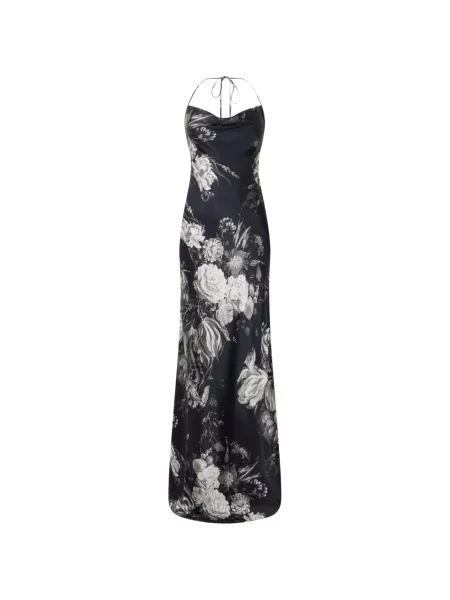 Rochie maxi Roberto Cavalli cu model floral cu imagine negru