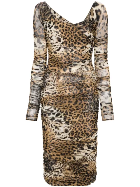 Rochie midi Roberto Cavalli cu imagine cu model leopard plasă