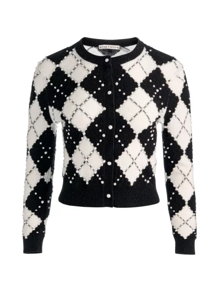 Cardigan Alice + Olivia cu model argyle negru
