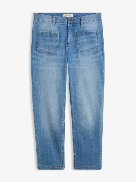 Jeansy o kroju slim high waist cropped niebieskie