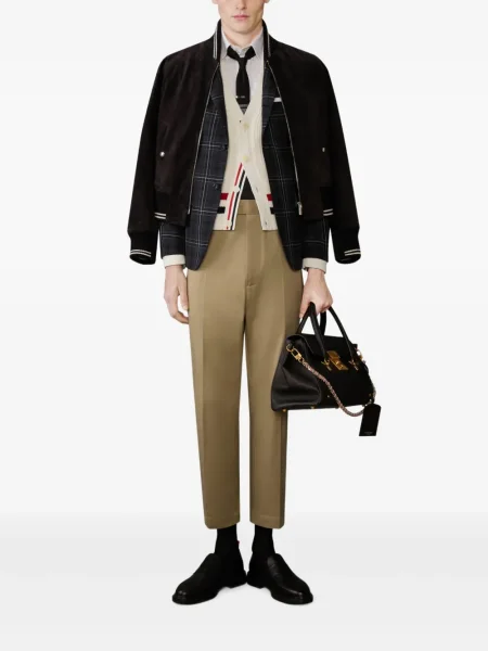 Geacă bomber Thom Browne din piele de căprioară negru