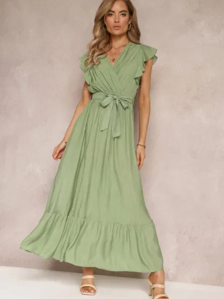 Rochie evazată maxi cu în talie Lavla verde