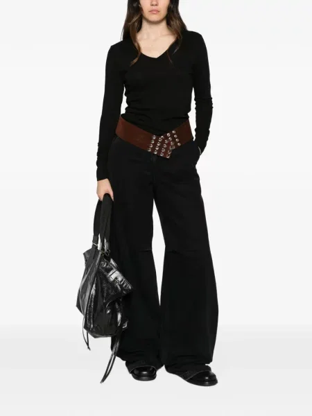 Lung tricou Bobi cu decolteu în V negru