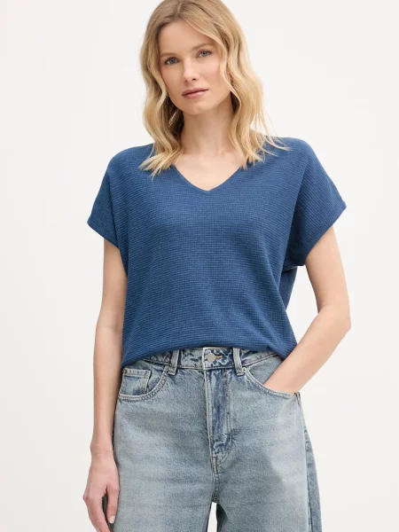 United Colors of Benetton T-shirt γυναικείο με λινό μπλε
