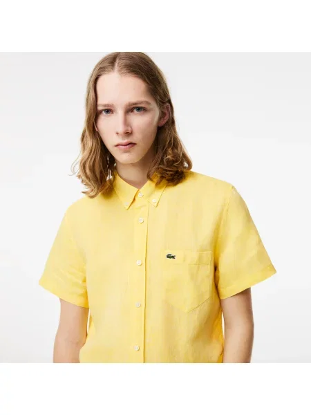 Lacoste Koszula Button-Down Z Krótkim Rękawem Regular Fit żółta