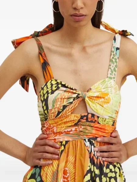 Rochie mini Never Fully Dressed cu model floral cu imagine de costum galben