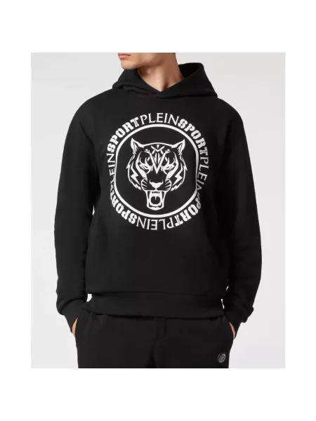 Bluza z kapturem Plein Sport z kapturem w tygrysie prążki czarna