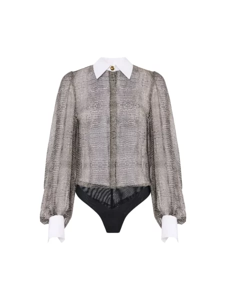 Koszulka Elisabetta Franchi skórzana z nadrukiem w wężowy wzór czarna