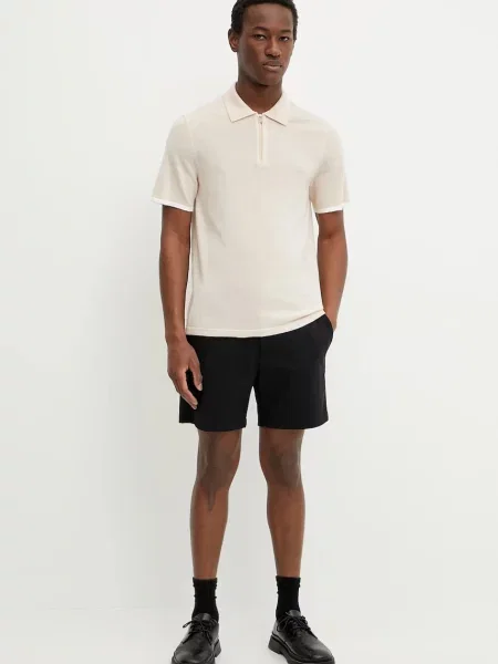 Шерстяное однотонное поло From Future бежевое