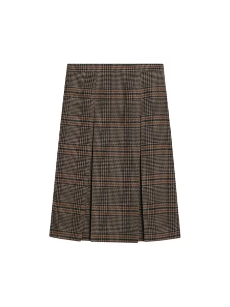 Spódnica midi Saint Laurent z kaszmiru w kratę brązowa