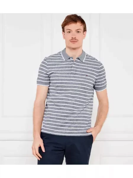 Tommy Hilfiger Tenisz póló len hozzáadásával kék