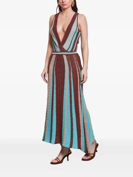 Rochie maxi Akep cu dungi tricotate de costum maro