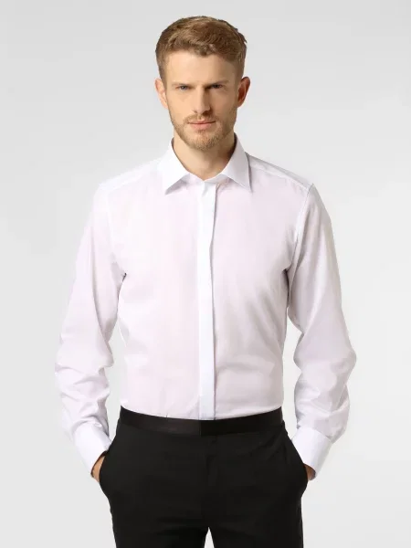 Finshley & Harding Koszula z wywijanymi mankietami Mężczyźni Slim Fit jednolity kołnierzyk kent 37 biały